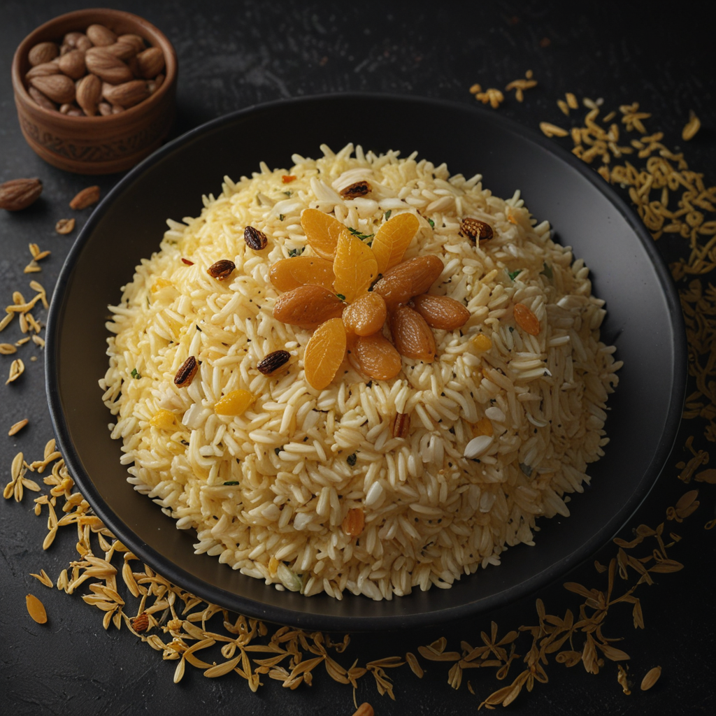 Authentic Moroccan Saffron Rice with Golden Raisins and Almonds