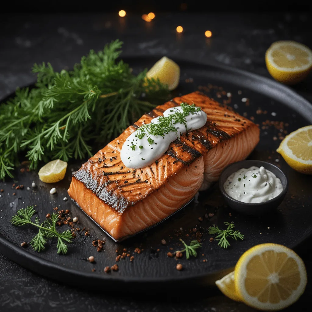 Spicy Moroccan Harissa Grilled Salmon with Lemon-Dill Yogurt Sauce