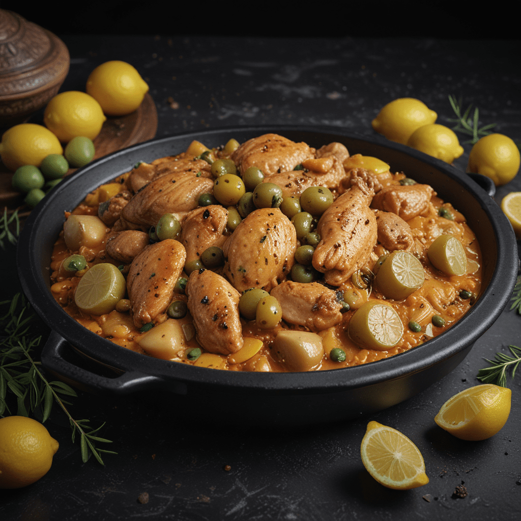 Authentic Moroccan Saffron Chicken Tagine with Preserved Lemons and Green Olives