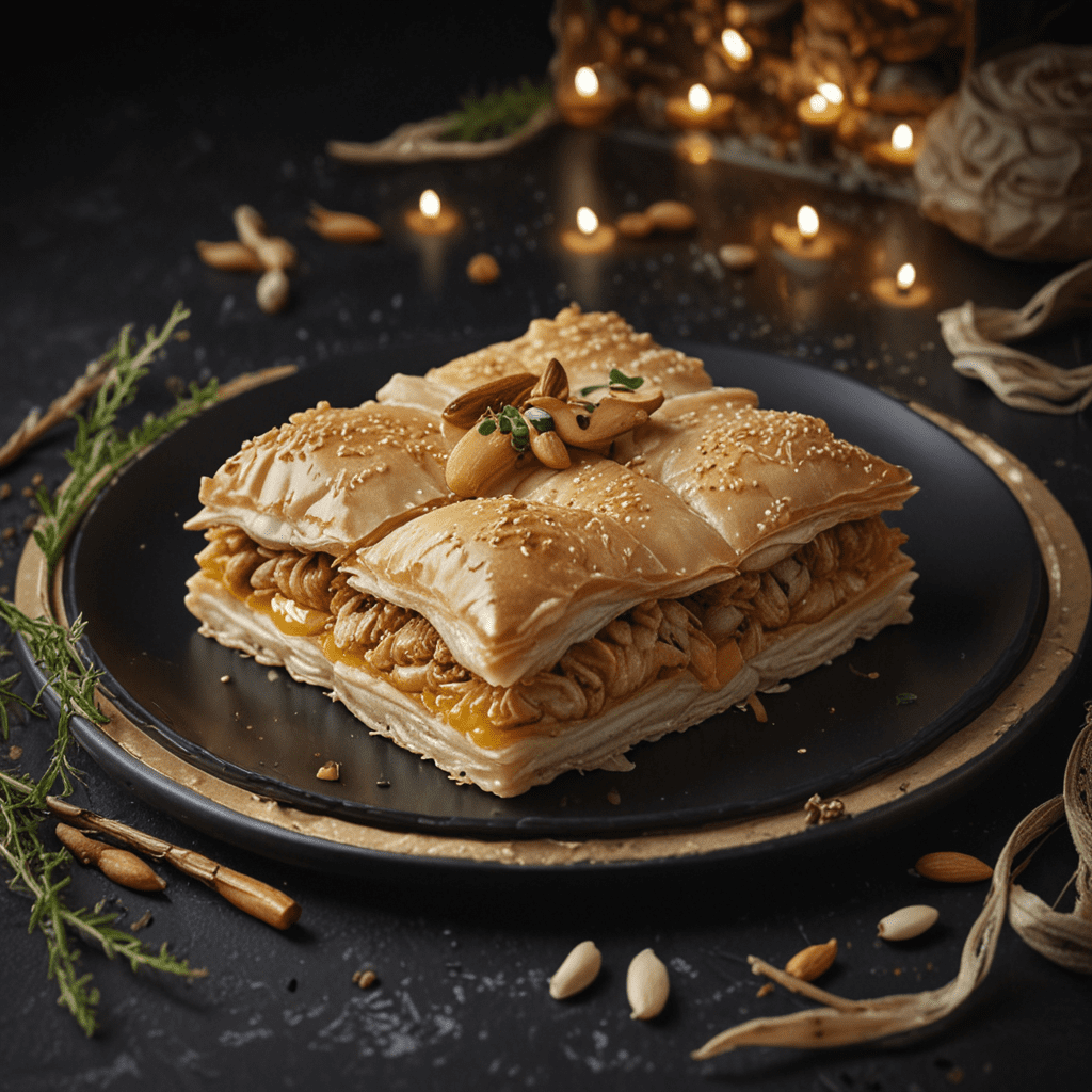 Traditional Moroccan Chicken Pastilla with Layers of Phyllo and Almonds