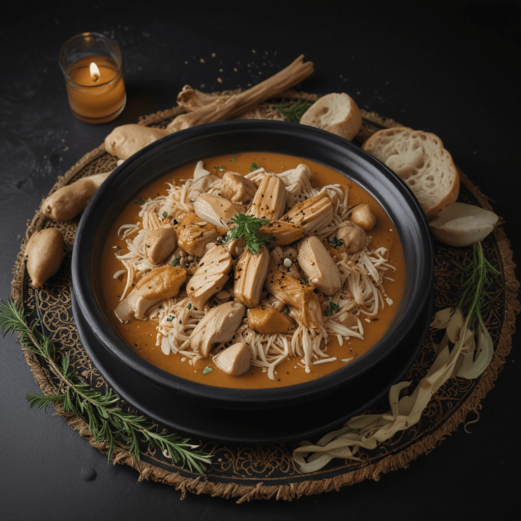 Traditional Moroccan Rfissa with Shredded Msemen and Chicken in a Spiced Broth