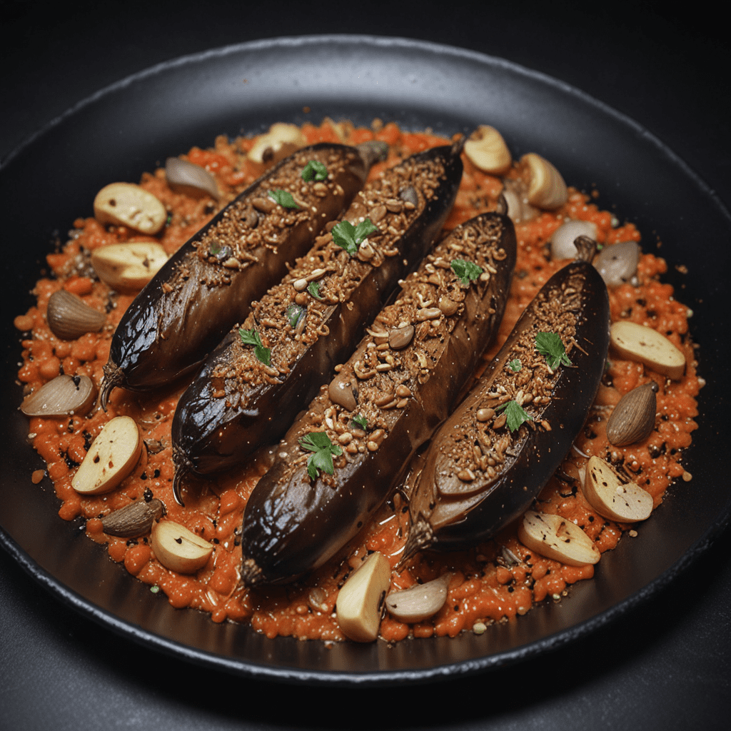 Classic Moroccan Eggplant Zaalouk with Roasted Garlic and Red Pepper Flakes